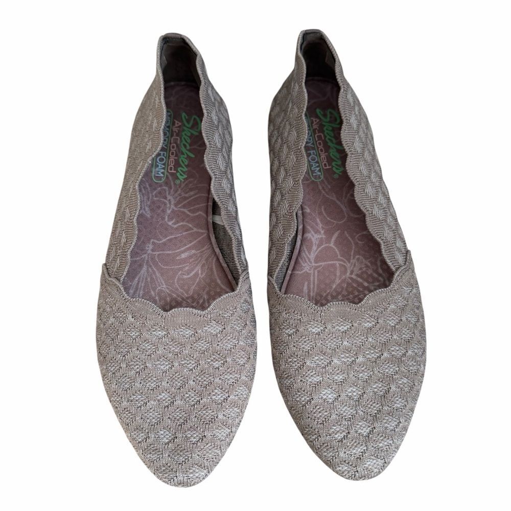 Skechers Cleo Honeycomb Flats size 10M Dark Taupe Scalloped Ballet Knit Shoes